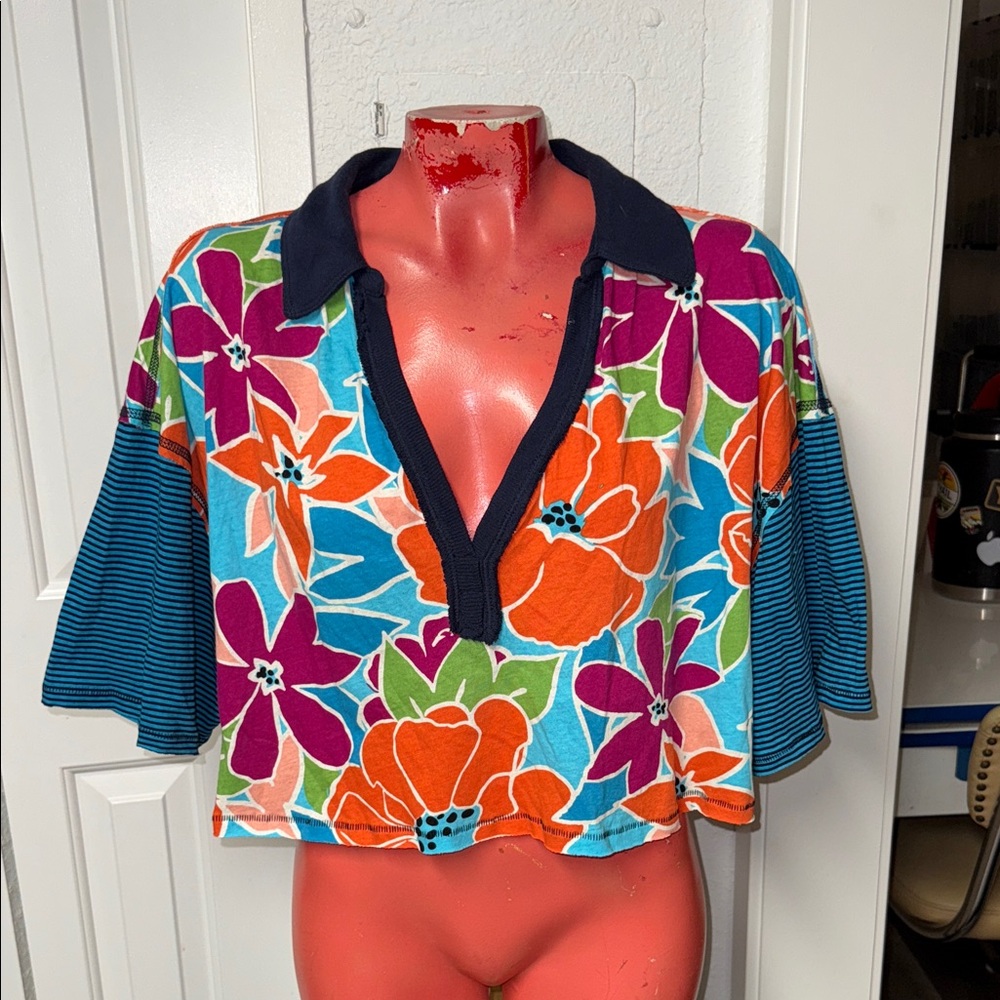 Free People On A Boat Boxy Crop Polo Top shirt blouse